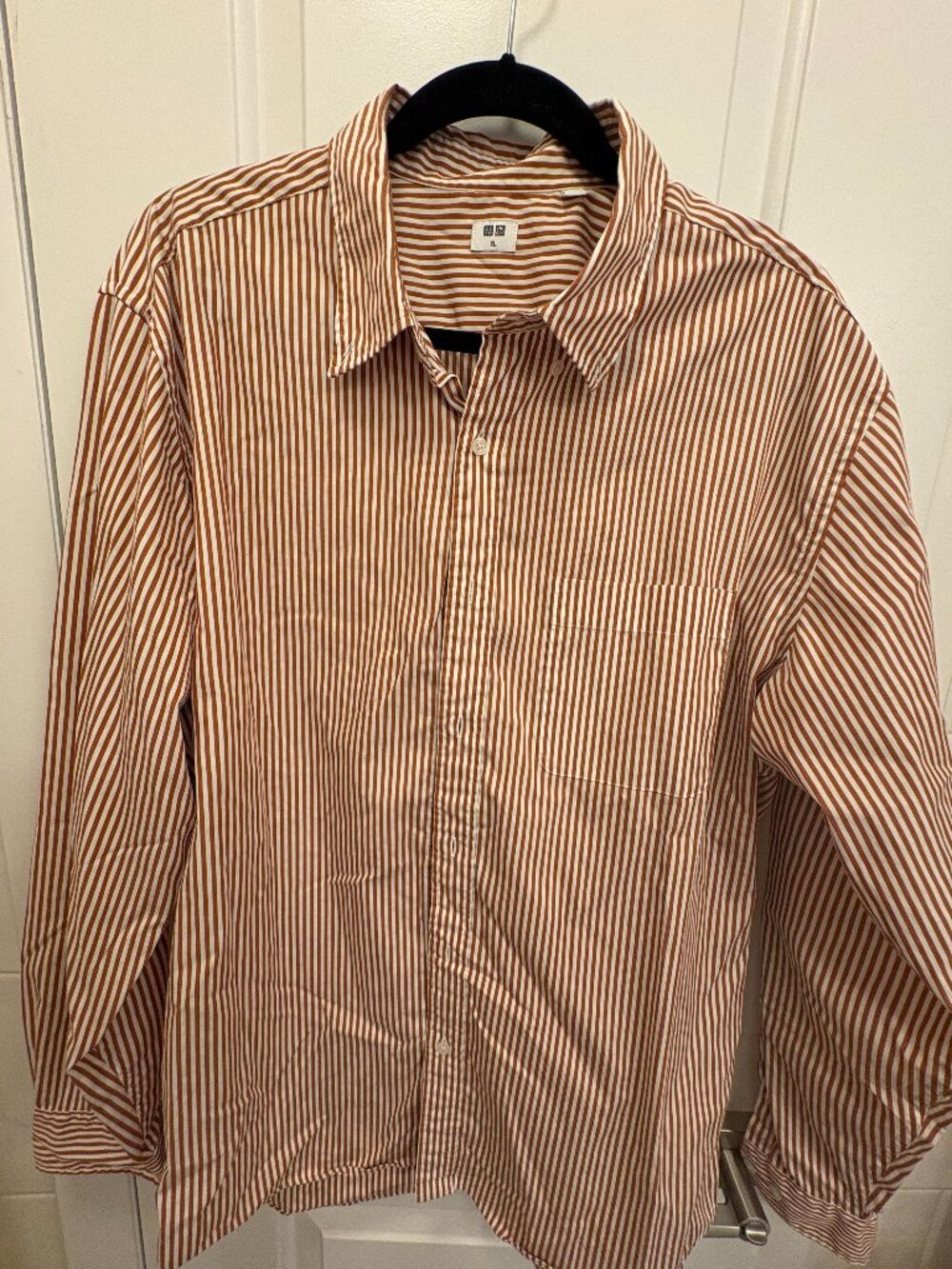 UNIQLO Men’s Cotton Broadcloth Striped Button Down Shirt Rust White XL